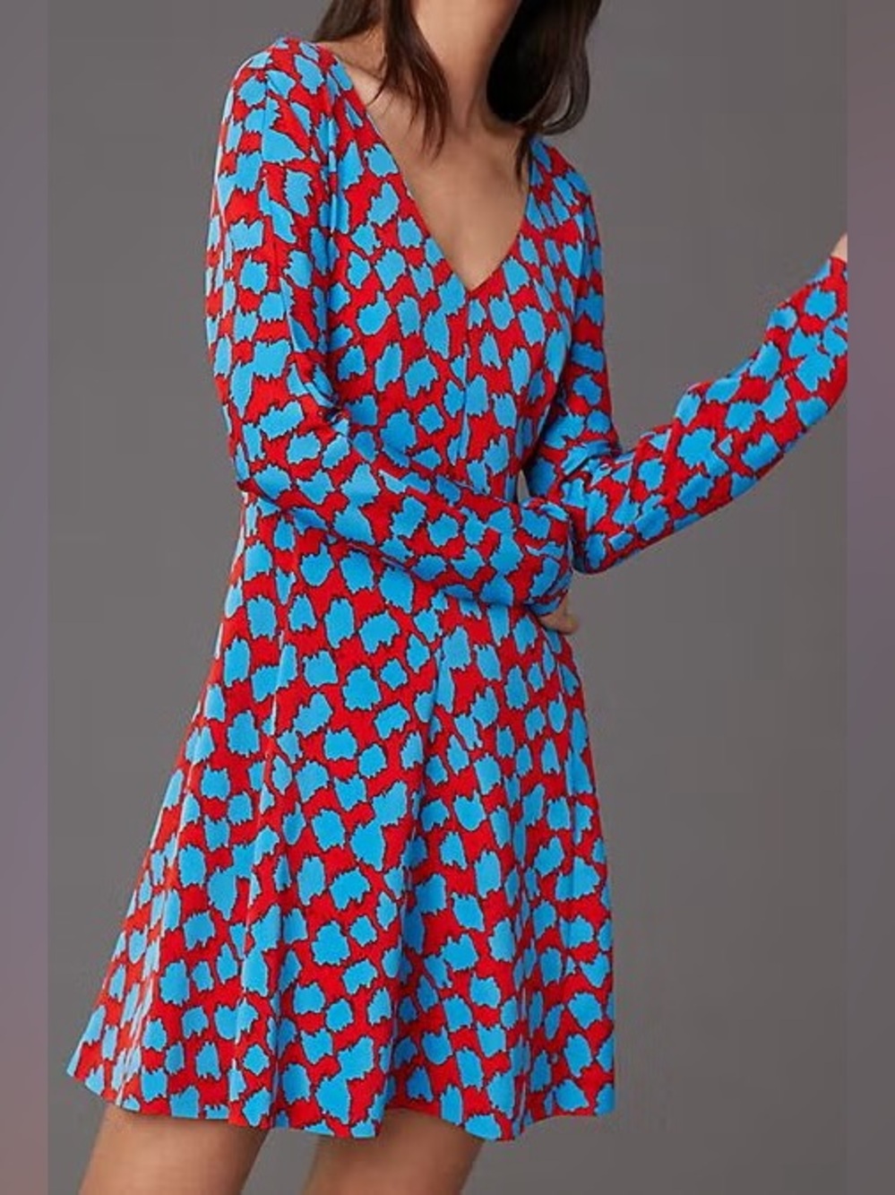 DIANE VON FURSTENBERG DVF Daisy V-Neck Long Sleeve Dress
